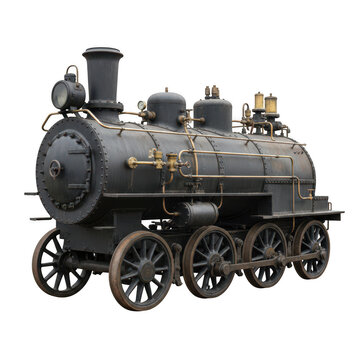 Vintage black steam locomotive train engine isolated on a transparent background