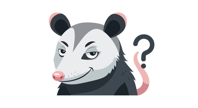 Vector illustration of a suspicious opossum with questionable intentions, funny marsupial flat icon design isolated on white background, wildlife animal character with skeptical expression.