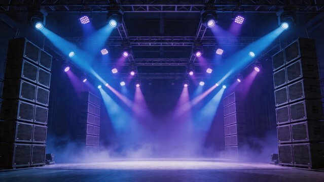 Empty stage with lights and speakers