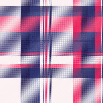 Crossed tartan vector background, customize texture seamless textile. Lumberjack check pattern fabric plaid in blue and lavender blush colors.