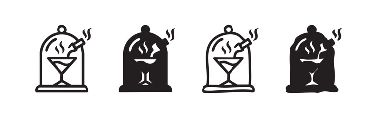 Gourmet smoking cocktail under glass dome icons set for molecular mixology © liubomir118809