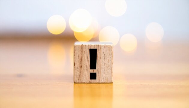 Exclamation Mark Wooden Cube with Warm Bokeh