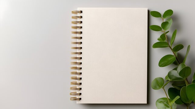 A blank spiral notebook rests on a minimalist surface alongside a green plant, inviting creativity and organization for note-taking or journaling.