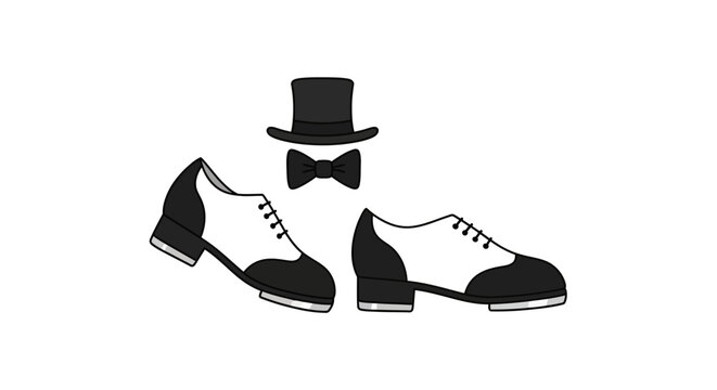 Minimalist Black Tap Dancing Shoe Flat Vector Icon Isolated on White Background for Rhythmic Jazz Dance Performance and Footwear Apparel Illustration