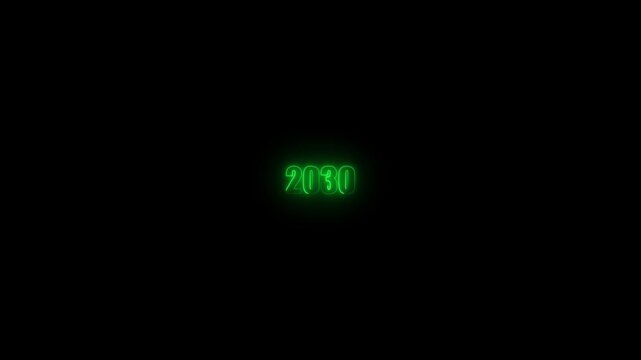 Abstract 2030 neon colourful text animation ,For neon colourful Glowing neon number text background 4k video