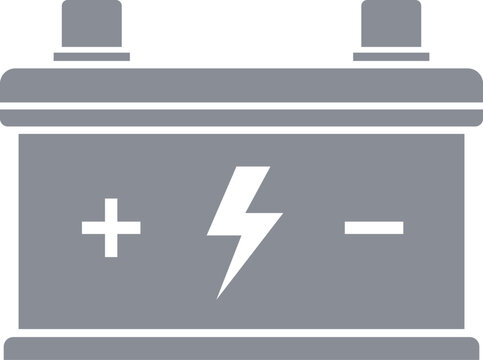 Simple gray of a car battery with lightning bolt and plus/minus symbols electric power energy