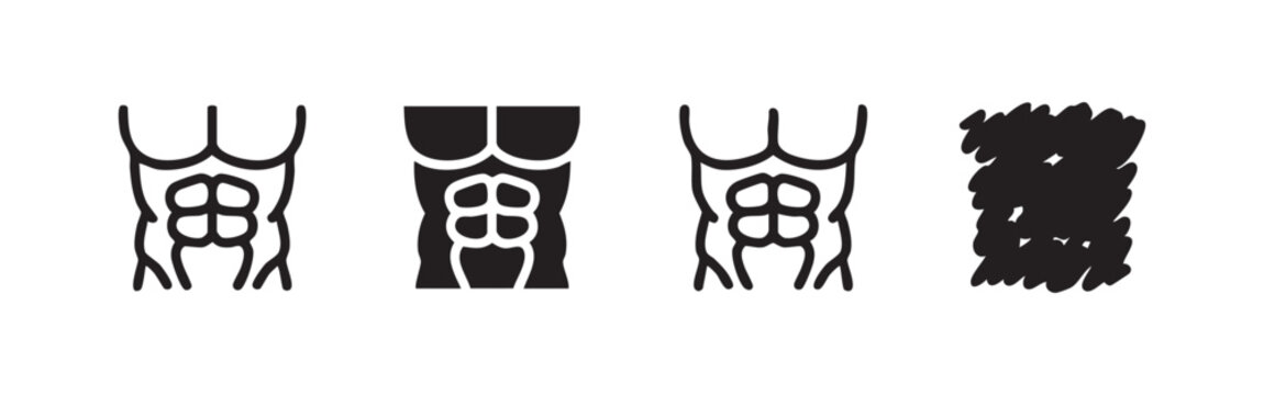 Muscular Torso and Abdominal Muscles Icon Set in Line Solid and Hand Drawn Styles for Fitness and Health Themes