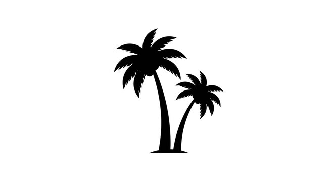 Minimalist vector twin tropical palm tree silhouette exotic coastal coconut plant icon with black foliage isolated on a white background for summer vacation travel and nature design