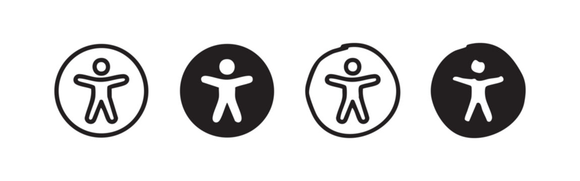 Universal accessibility person icon set in circular frames with various styles