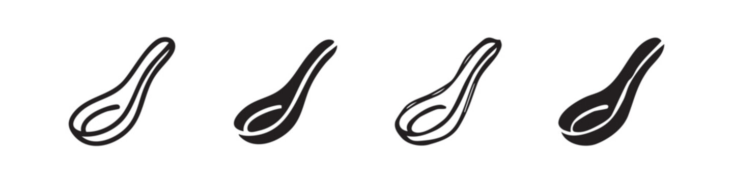 Chinese soup spoon icon set with different drawing styles for culinary design