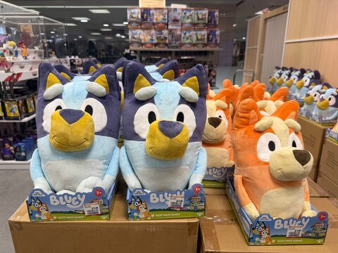 April 2026, Singapore: Bluey and Bingo plush toys 