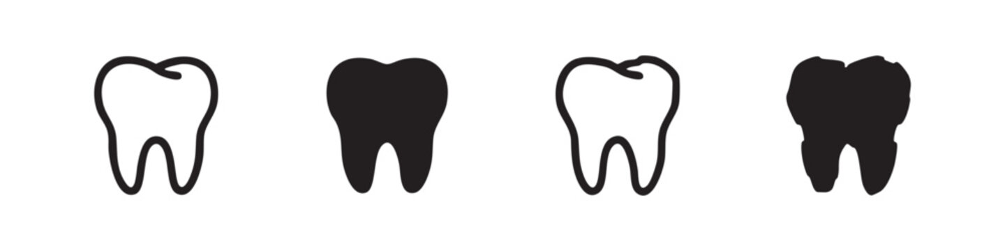 Human Molar Tooth Icon Set - Hand Drawn and Minimalist Dental Care Symbols