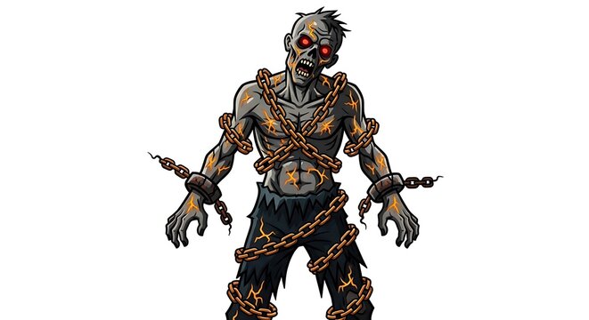 zombie warrior in battle pose with rusted weapons