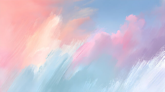 Abstract soft pastel sky background with brush strokes and dreamy clouds in pink and blue
