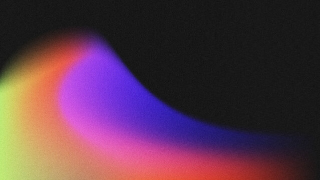 Abstract gradient background with grainy texture, featuring a smooth color transition of green, orange, pink, purple, and blue against a black backdrop.