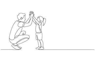 Obraz premium Father and daughter high five in a continuous line drawing with line art family time child development parent child daughter connection celebration happiness parenting childhood togetherness