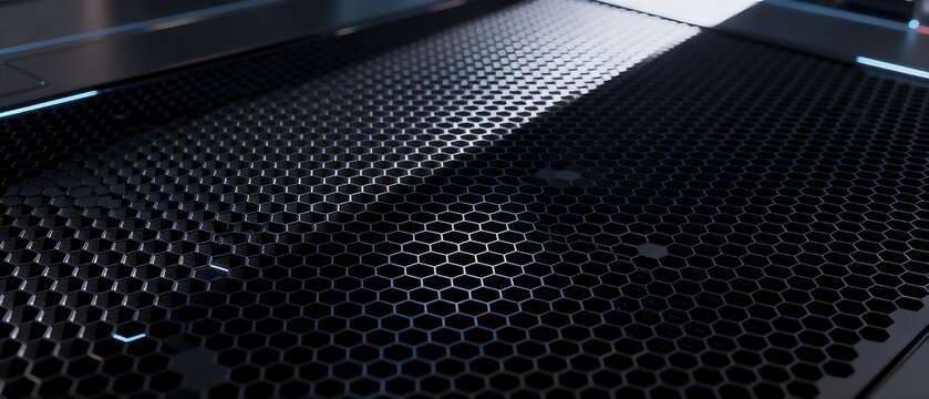 Close-up of a metallic black ventilation panel