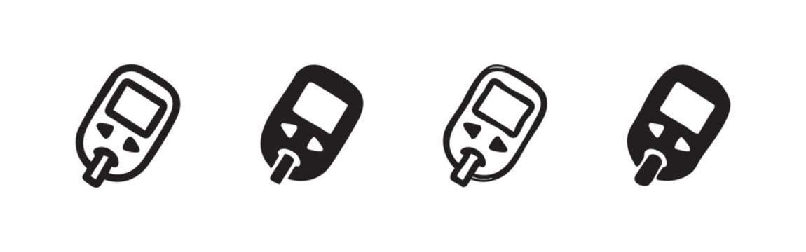 Blood glucose meter icons, diabetes monitoring device vector set