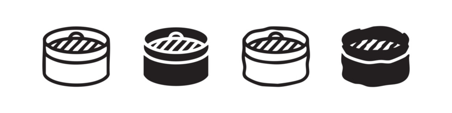 Dim Sum Bamboo Steamer Icon Set for Asian Cuisine Design