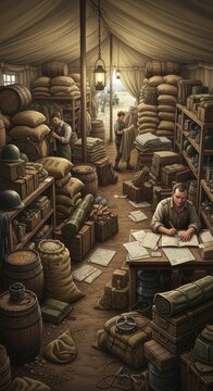 Quartermaster's Stores Piles of Supplies and Barrels