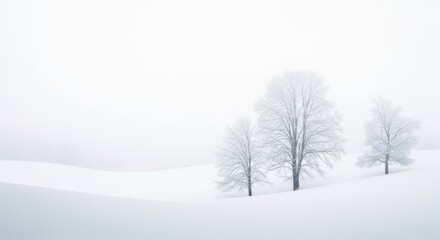 Fototapeta premium Three bare trees standing in a snowy winter landscape