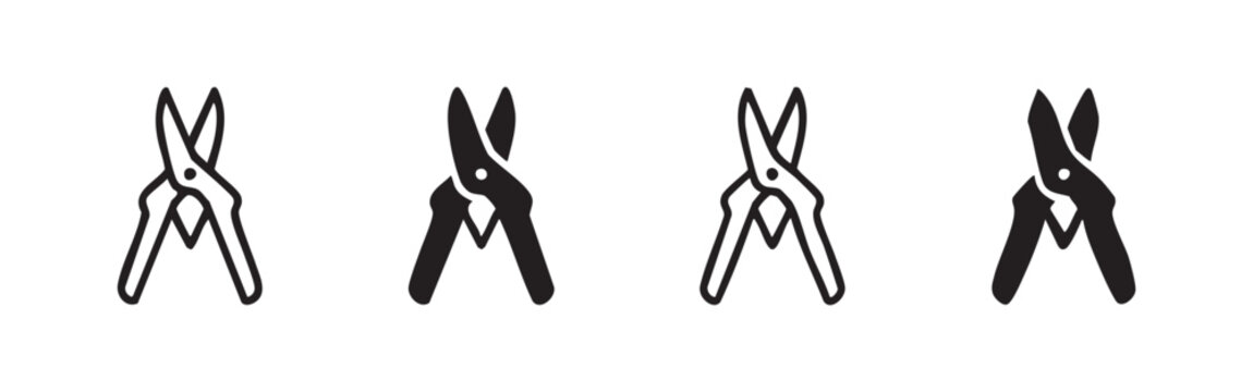 Garden pruners or shears icons set. Gardening hand tool for trimming plants and branches.