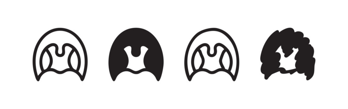 Human uvula and tonsils icon set in outline and solid styles, representing anatomy and medical concepts