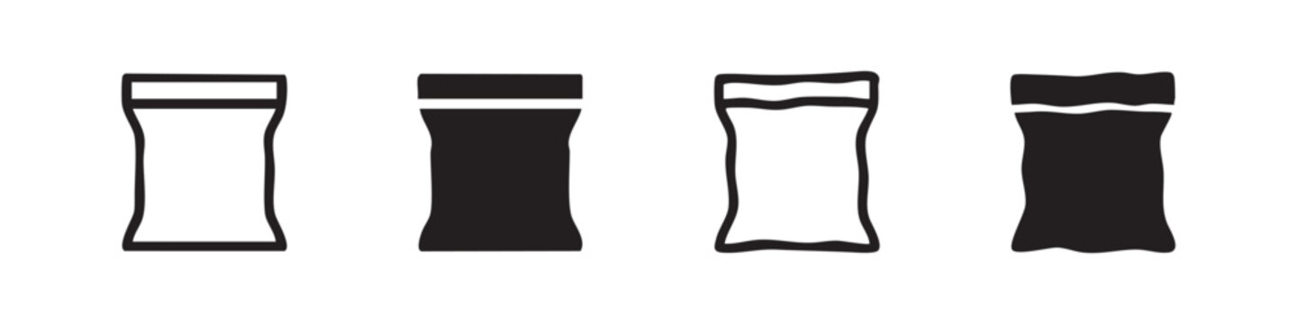 Sachet and stick pack icon set, outline and glyph vector illustrations