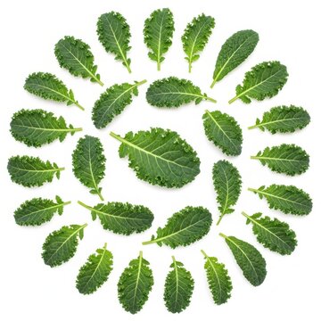 Fresh green mint leaves arranged in circular pattern