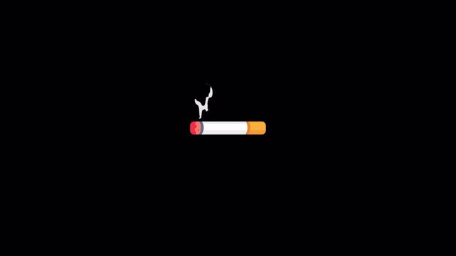Flat design animation of cigarette smoking icon representing tobacco addiction unhealthy lifestyle and smoking habit concept isolated in vector style, transparent background, alpha channel 