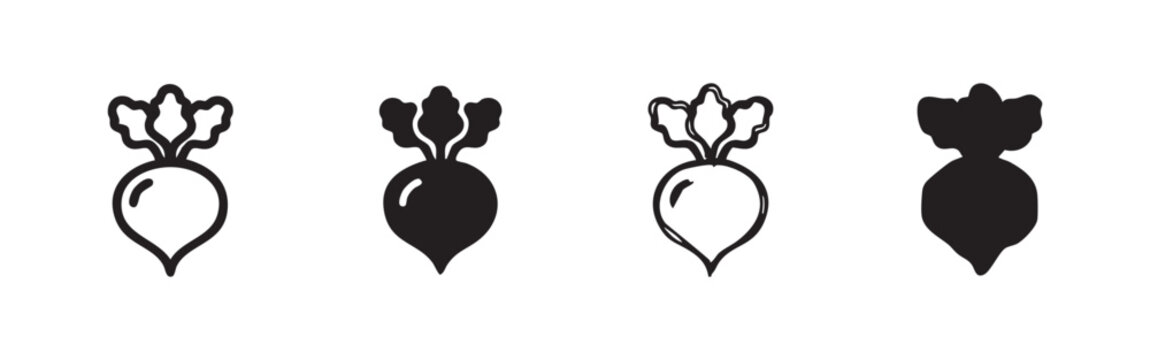 Fresh Radish or Turnip Root Vegetable Icon Set