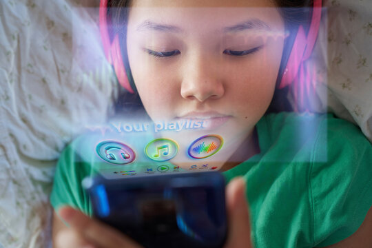 User listening to music via holographic app