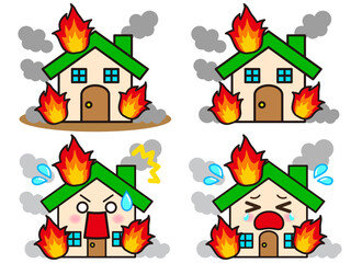  火事になった家のイラスト素材セット5 © kiko