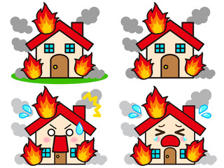  火事になった家のイラスト素材セット © kiko