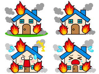  火事になった家のイラスト素材セット2 © kiko