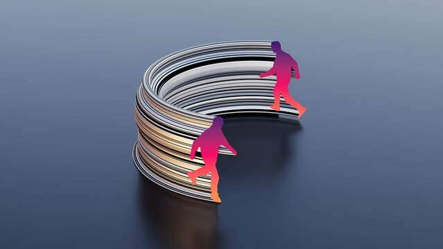 Conceptual 3D rendering of walking gradient silhouette figures