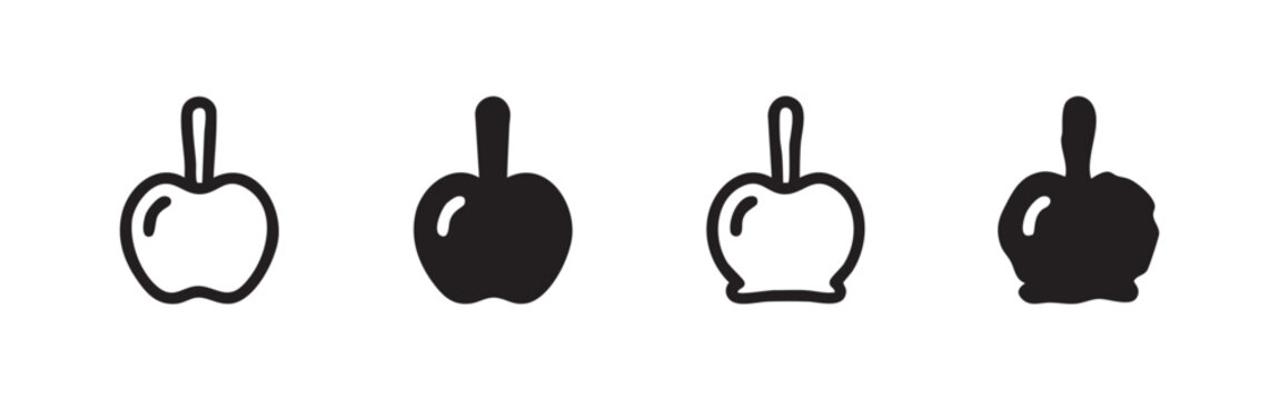 Candy Apple Icon Set. Caramel Apple Outline and Solid Vector Illustration for Treats and Halloween