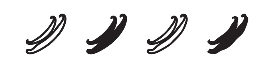 Obraz premium Vanilla pods icon set. Aromatic spice beans symbols in outline and solid styles.