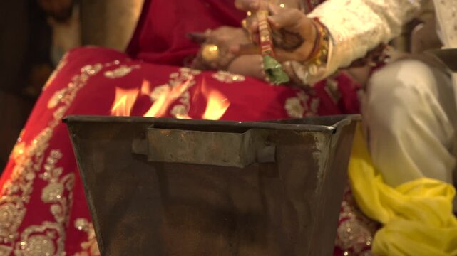 Cultural Wedding Moment of Seven Vachan Around Fire