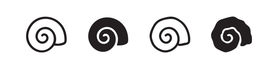 Snail Shell Icon Set. Nature and marine life symbols with spiral designs. © liubomir118809