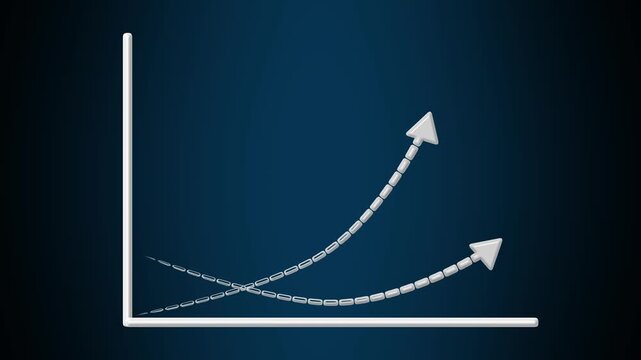 Arrow graph animation with multiple growth trends. Arrow graph business data analysis. Arrow graph digital success graphic on black.