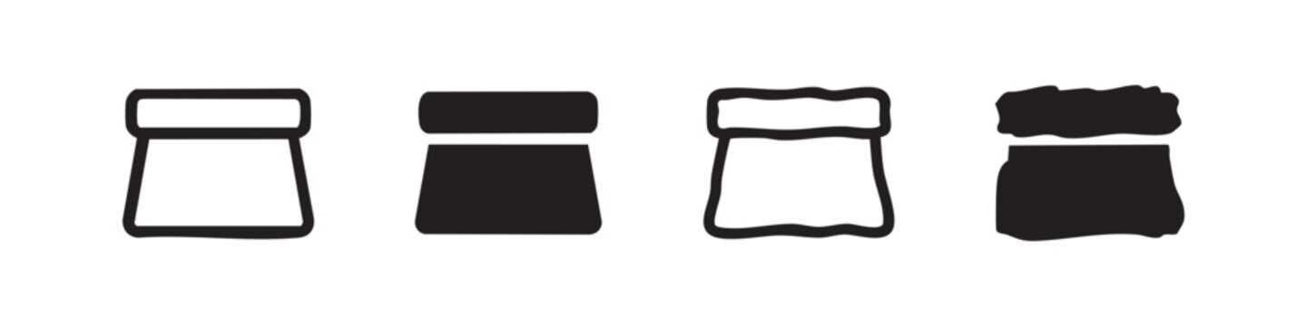 Tampon for feminine hygiene icon set. Black outline and solid fill vector illustration on white background.