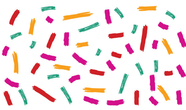 Colorful Brush Stroke Dash Seamless Pattern, Vibrant Multicolor Short Lines Abstract Background, Playful Confetti Vector 