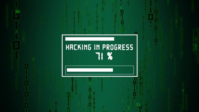Hacking text animation with forty one percent. Hacking digital matrix and binary code. Hacking security threat graphic on black background.