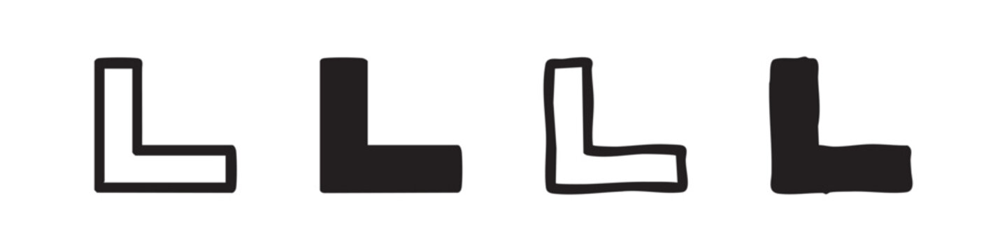 Letter L Alphabet Icon Set - Outline and Solid Typography Symbols with Hand-Drawn Styles