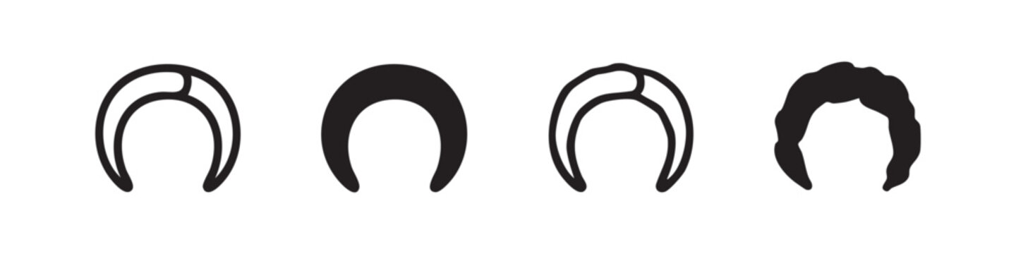 Hair Wig Icon Set - Outline and Solid Hairstyle & Beauty Symbols with Hand-Drawn Styles