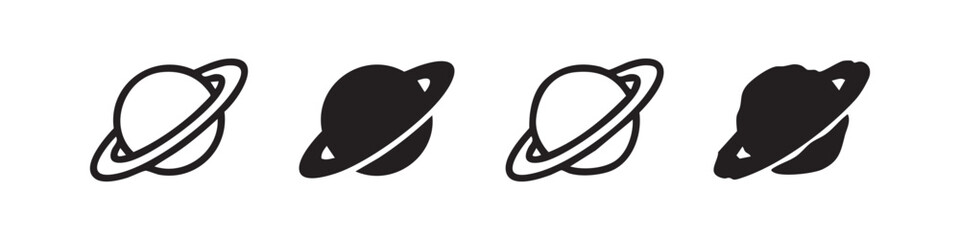Saturn Planet Icon Set - Outline and Solid Space & Astronomy Symbols with Hand-Drawn Styles © liubomir118809
