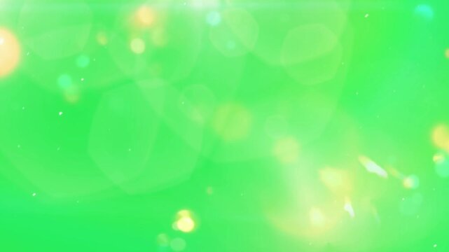 Vibrant green background with colorful bokeh lights and heart shapes festive and celebratory atmosphere abstract motion graphics