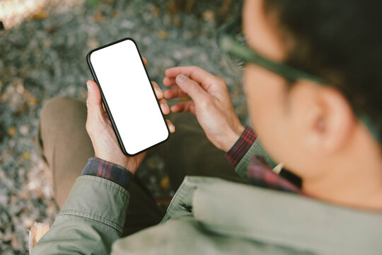 mobile phone blank white screen mockup.texting using cell phone.background empty space for advertise.work people contact marketing business,technology