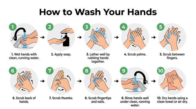 Step-by-step infographic guide on how to wash your hands properly